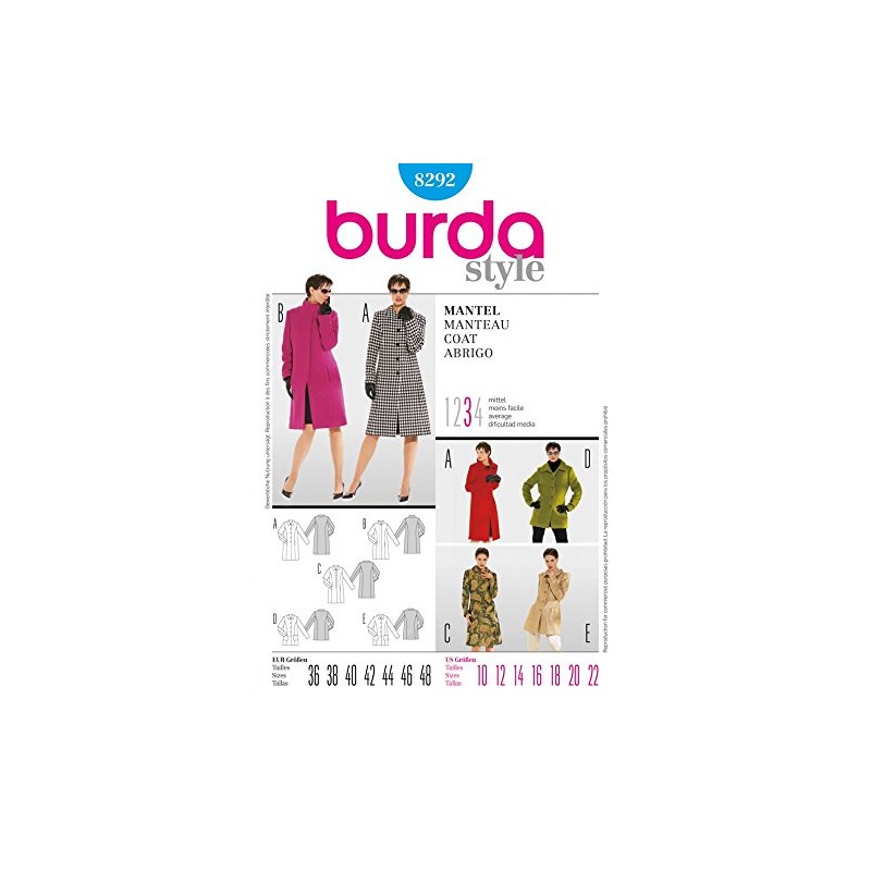 Burda Style, Coat, size (10-22) Sewing Patterns