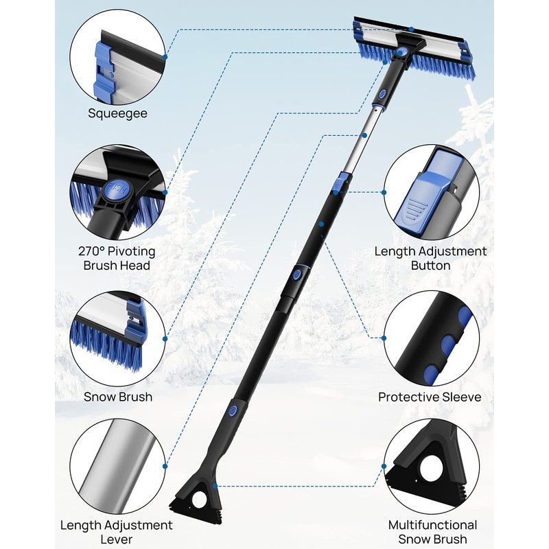 JOYTUTUS 47.7″ Extendable Snow Brush and Ice Scraper, 270° Pivoting