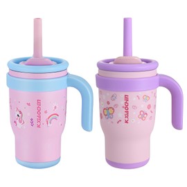 KXIAOCHEN 14 oz Kids Tumbler with Handle for Spill Proof Insulated Stainless Steel Reusable Tumbler for Toddlers, Keeps Drinks Cold up to 24 Hrs,Unicorn+Butterfly2P