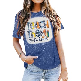 MOUSYA Teacher Shirt for Women Teach Them to Be Kind Shirt Funny Letter Print Colorful Leopard Pattern Teacher Life Shirt