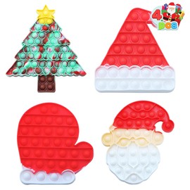 JOYIN 4 PCS Christmas Fidget Toys Push Squeeze Pop Bubble Silicone Pop Fidget s Stress Relief Hand Toy Anxiety Stress Reliever Office Desk Christmas Toys for Kids Adults