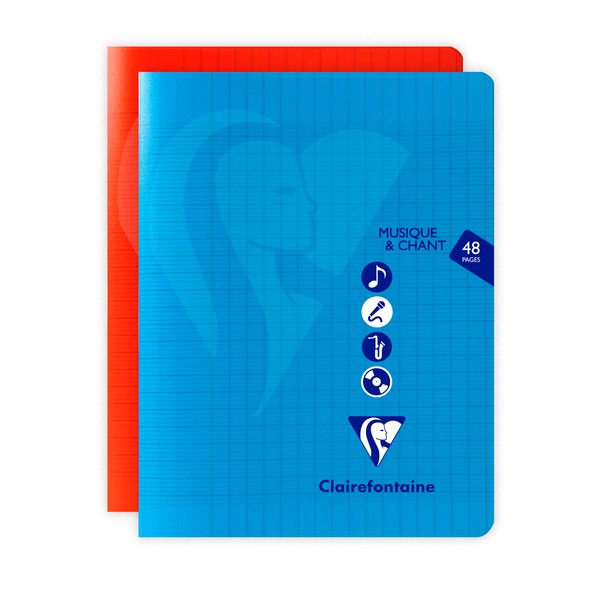 Clairefontaine 303797C Stapled Music & Singing Notebook - 17 x 22 cm - 48 Large Squared Pages and Worn with Lines - White Paper 90 g - Transparent Polypropylene Cover - Random Colour