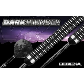 DESIGNA DARTS D3536 Dark Thunder | 30g Premium 90% Tungsten Barrel Steel Tip Dart Set With Twin Ringed Grip Including Flights and Nylon Shafts, Black
