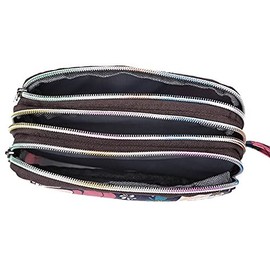 Fun PVC Canvas Wallet Purse Pouch Triple Zip w/Wrist Strap Wristlet Clutch Bag Xmas Bday Gift (Navy Dusty Pink Hearts)