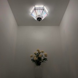 enjoy decor lamps Tiffany Ceiling Lights Fixture Blue Pink Stained Glass Hexagon LED Bulbs Included for Living Room Bedroom Kitchen 12" W*12" D*8" H