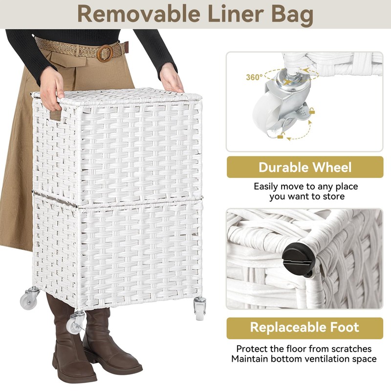 Chrislley 90L Slim Laundry Hamper with Wheels, Rolling Laundry Basket