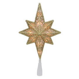 Northlight 10" Frosted Bethlehem with Gold Scrolling Clear Lights Star Christmas Tree Toppers