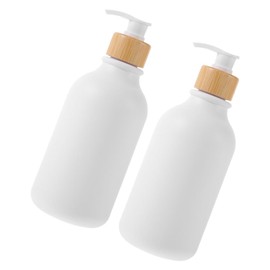 WOONEKY 2pcs Shampoo Dispenser Bottles Refillable Soap Container with Elegant Pump Head Versatile for Hand Soap Shampoo Other Liquids Stylish Matte Plastic Design