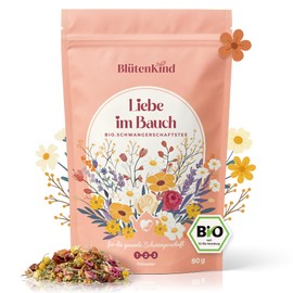 BlütenKind® Organic Pregnancy Tea "Love in the Belly", Soothing Enjoyment, Caffeine-free & Perfect for All Trimesters (1st - 3rd) | Popular Women's Herbs for Your Pregnancy | Gift Idea 80g