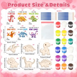 24 Set Dinosaur Wood Painting Craft Kits Easter Eggs Fillers,Dinosaur Party Favors for Kids,Dinosaur Birthday Party Supplies,Art Paint Party Favor with Dinosaur Cards and Wood Painting Crafts Bulk