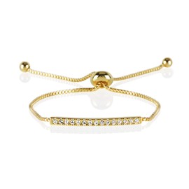 Namana Rose Gold Plated or Silver Coloured Crystal Bar Bracelet. Cube Chain Bracelet with Adjustable Bead Fastening