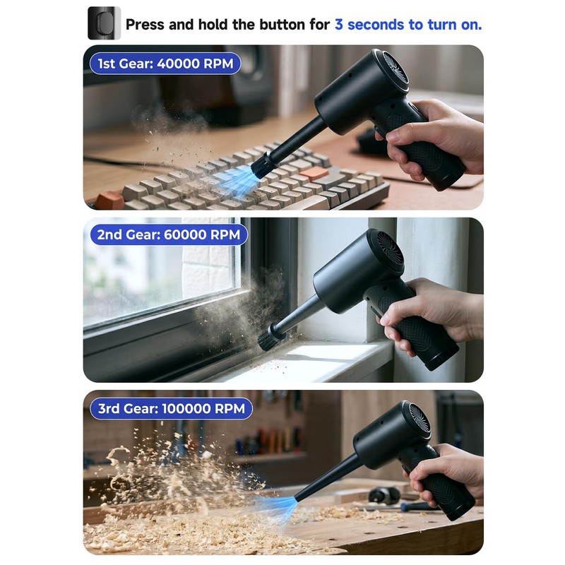 Compressed Air Duster, 100000RPM Electric Air Duster for Computer Keyboard,