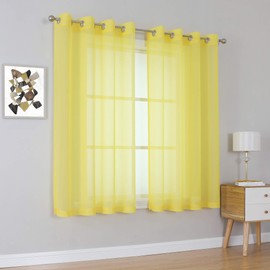 KEQIAOSUOCAI Vibrant Yellow Sheer Voile Window Treatment Grommet Top Curtain Panels for Bedroom and Living Room (54 x 63 inches Long, Set of 2)