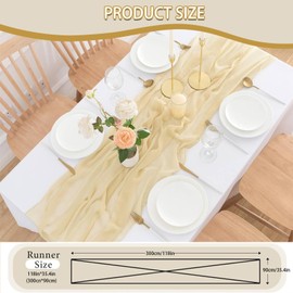 PAITOK Cheese Cloth Table Runner, 90 x 300 cm, Boho Gauze Fabric Tablecloth, Rustic Table Cover, Muslin Decoration Fabric for Wedding, Baby Shower, Party, Table Decoration (Beige)
