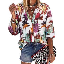 ZXZY Women Soft Dressy Floral Printed Button Down Tropical Hawaiian Shirt Blouse Tops Multicolor