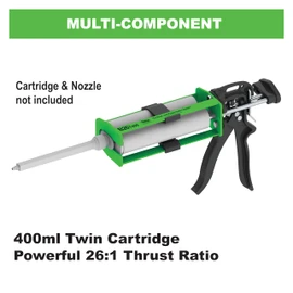 Albion Engineering Company B26T400 400 Series B-Line Manual Multi-Component Cartridge Epoxy Adhesive Gun, 1:1 Ratio (200 x 200 ml) & 2:1 Ratio (200 x 100 ml), Black/Green
