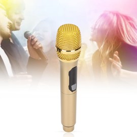 Handheld Microphone, Plug and Play Karaoke Wireless Microphone 50m Receiving 600Hz to 800KHz Multipurpose for Home (Gold)