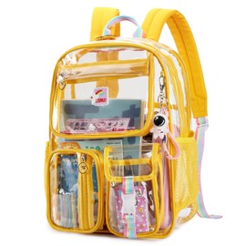 LISINUO Clear Backpack Heavy Duty,Transparent Backpacks for School,Girls bookbag Stadium Approved,With Keychain(Yellow)