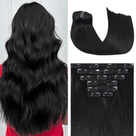 Aison Clip in Hair Extensions 120 Grams/4.2 Ounce 100% Brazilian Remy Human Hair Extensions 9A Thickened Soft Silky Straight for Fashion Women 7pcs 17clips Full Head(20Inch Jet Black #1)