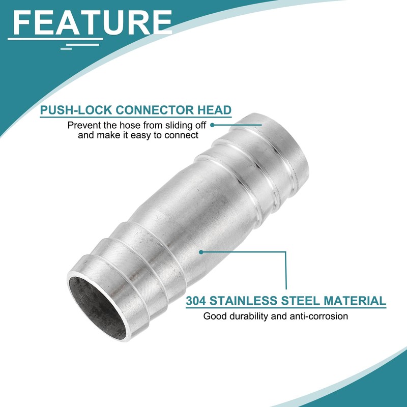 sourcing map 2Pcs 22x60mm Hose Barb Equal Pipe Fitting, 304