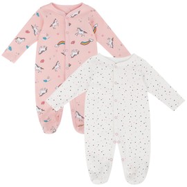 MK MATT KEELY Pack of 2 Baby Rompers Boys Girls Newborn Cotton Pyjamas Long Sleeve Newborn Clothing, Polka Dots White + Pink