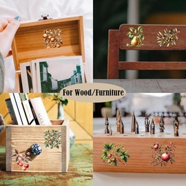 ZMRU 24 Sheets Vintage Rub On Transfers for Crafts, Cold IOD Transfers Stickers for Wood，Furniture Decals, Glass, Porcelain, Leather, Canvas, Fabric Projects,3 * 3inch(Vintage Fruits)