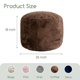 HIGOGOGO Pouf Stuffed Ottoman Round Modern Foam Filled Foot Rest Chair Decorative Poufs 26 x 18 Inches Fluffy Boho Comfy Stool for Living Room, Brown