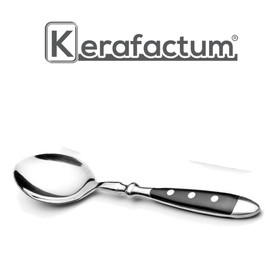 Kerafactum 2 Spoons Soup Spoon Set Table Spoon for Soups Stews Dinner Spoon Riveted Stainless Steel Cutlery with Black Handles in Country House Style Bistro Set Expandable Table Spoon