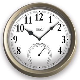 PKVM 1978 (New) 9.9 inch Pololio Indoor Wall Clock with Thermometer. Sweep Movement (Champagne Gold)