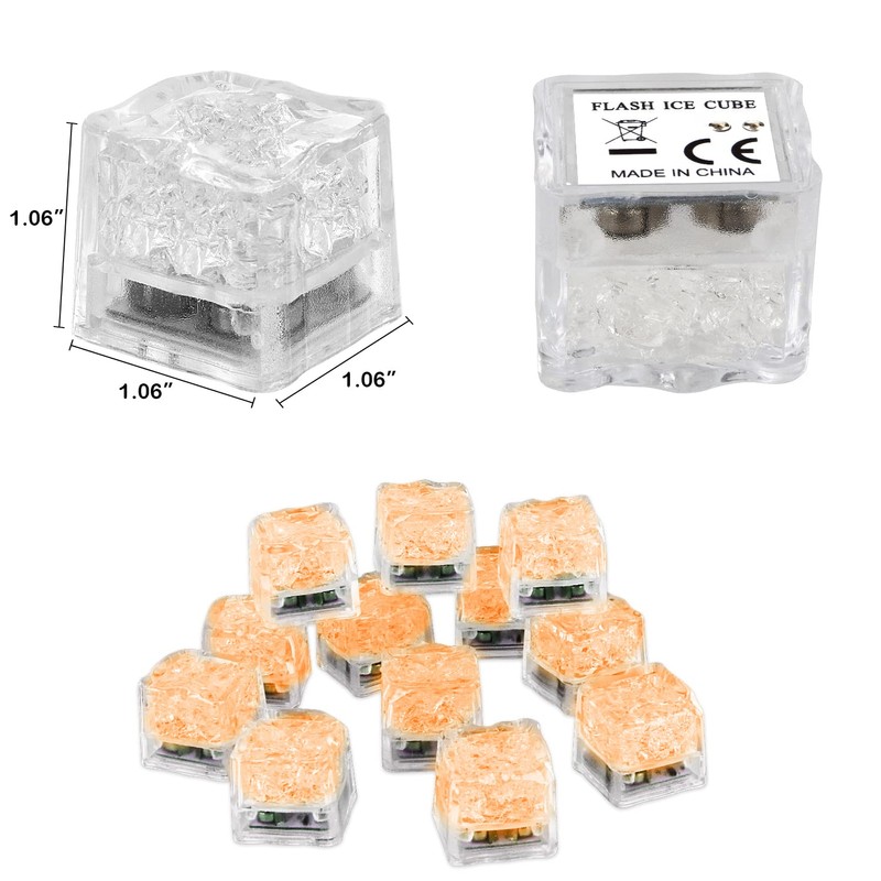 Light Up Ice Cubes Bulk, 200 PCS Orange Led Ice