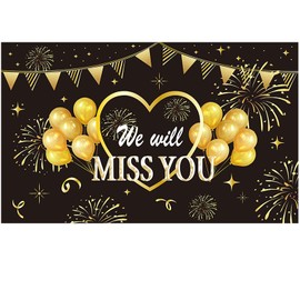 FINGERINSPIRE 180 x 110 cm Wir Werden Dich Vermissen Banner with Hanging Rope Black & Gold for Going Away Party Accessories Background Rectangle Polyester Hanging Banner Sign for Outdoor & Indoor