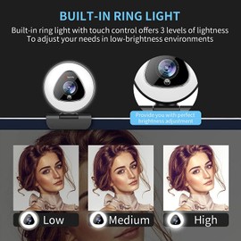 Angetube Streaming Webcam 1080P with Ring Light, HD USB Web camera with Digital Zoom Autofocus Built-in Microphone for Computer PC Laptop Mac