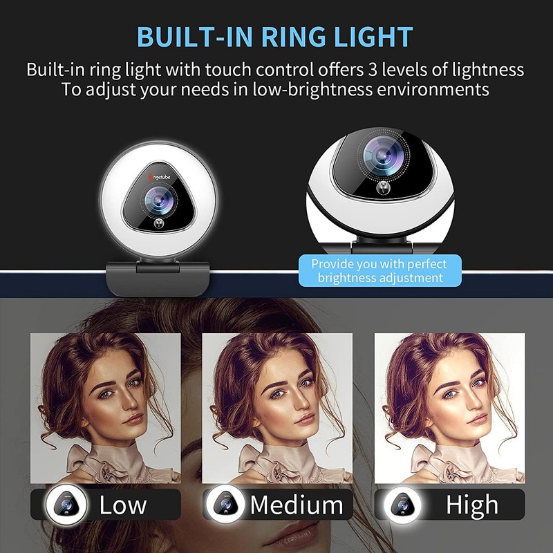 Angetube Streaming Webcam 1080P with Ring Light, HD USB Web