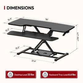 SANODESK 36 inch Height Adjustable Standing Desk Converter, Dual Monitor Workstation with Wide Keyboard Tray for Home Office Laptop, Black
