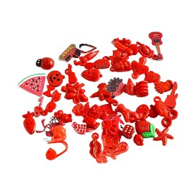 TomToy Red I Spy Trinkets for Rainbow I Spy Bottle/Bag, Colorful Miniatures, Mixed Buttons, Beads, Charms, 1-3cm, Set of 50