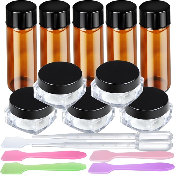 Teenitor 10pcs Small Cosmetic Containers 5Gram Makeup Containers with Lids Small Travel Containers with Lids Sample Containers for Cosmetic 5ML Essential Oil Bottles with 5 Mini Spatulas