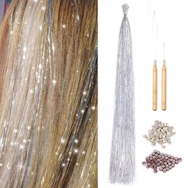 Hair Tinsel I Tip Hair Extensions Hair Tinsel Kit With Accessories I Tip (Silver)
