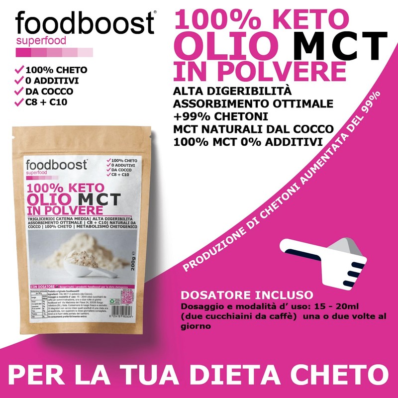 foodboost Olio MCT 200g in polvere - per dieta Chetogenica