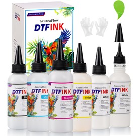 DTF Transfer Ink for PET Film，600ML No Sediment DTF Ink，Anti Clogging Heat Transfer Ink for Epson ET-8550, L1800, L800, R2400, P400, P800, XP15000 (100ml x 6, CMYK Wh)