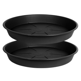 OVZILKI 2 Pack of Plant Saucer Tray 14 inch, Heavy Duty Plastic Pot Plant Drip Trays Saucers for for Indoors Outdoor, Plant Water Tray for Planters 13-14" (14", Black)