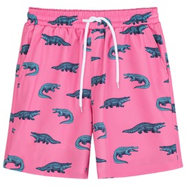 AlisOker - Traje de baño de 3/1 para niños, con UPF 50+, pantalones cortos de natación para niños con forro de malla, secado rápido, ropa de playa, Rosa (Crocodile Pink), 14-16 Años
