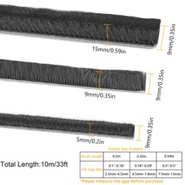33Ft Brush Weather Stripping Strong Adhesive Door Seal Strip Soundproofing Fuzzy Felt Weatherstripping for Sliding Window Door Frame Pile Weatherstrip Draft Stopper (0.35" Wide x 0.2" Thick)