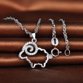 Unendlich U Infinite U 925 Sterling Silver Cubic Zirconia Little Sheep Pendant Necklace for Women/Girls