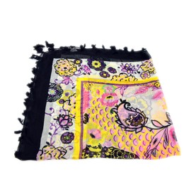 Cozzy Land Floral Tassel Scarf-Black-42 inches wide x 42 inches long