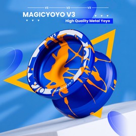 MAGICYOYO V3 Responsive Yoyo for Kids 8-12 , Professional Yoyo for Adult, Dual Purpose Metal Yoyo with KK Bearing + 12 Yoyo Strings, Bearing Removal, Axle, Yo yo Case (Blue Glod Splash)