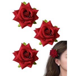 Copeflap Rose Hairpin Rose Hair Clip Rose Hair Accessories Hair Clip, Set of 3 (Red)