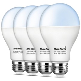 Maelsrlg 200 Watt LED Bulb Equivalent, A21 22W 3000 Lumen LED Light Bulb, Daylight 5000K, Non-Dimmable E26 Medium Base 120V-High Output 200W LED Light Bulbs for Garage, Shop, Warehouse, 4-Pack