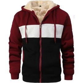HVERDE Men's Winter Heavyweight Jacket Thermal Fleece Jackets Full Zip Sherpa Lined Warm Thick Coats Burgundy Grey Black(795) XL