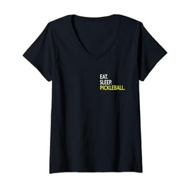 Womens Eat Sleep Pickleball Funny Pocket & Back Pickleball Lovers V-Neck T-Shirt