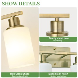 4-Light Bathroom Light Fixtures, Brass Vanity Light with Milky White Shades, Bathroom Lighting Fixtures Over Mirror, Modern Bathroom Wall Lamp for Mirror Living Room Cabinet Bedroom